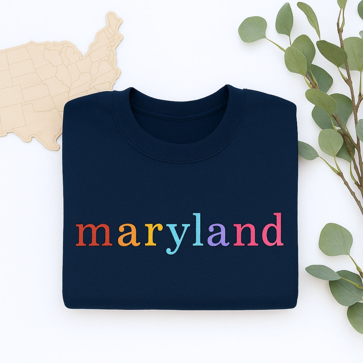 Custom Maryland State Sweatshirt - Rainbow Embroidered Letters - Old Line State Pride Gift