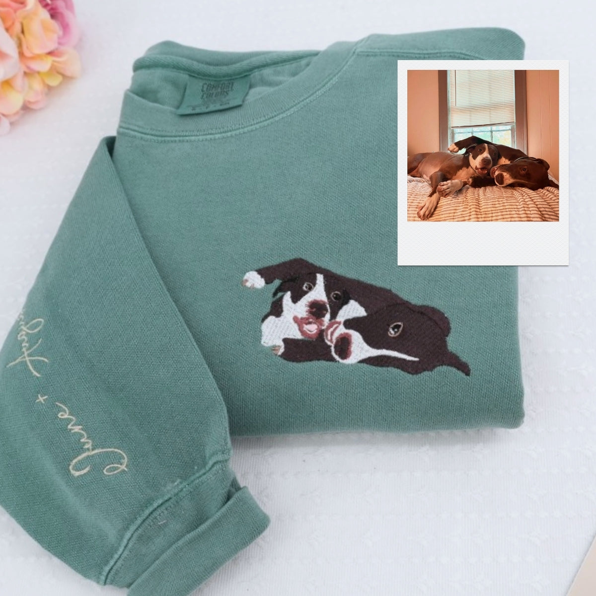 Custom Multi Pet Portrait Hoodies - Two Dog Embroidered Sweatshirts - Personalized Pet Names Gift - Perfect Dog Mom Dad Multi-Pet Family