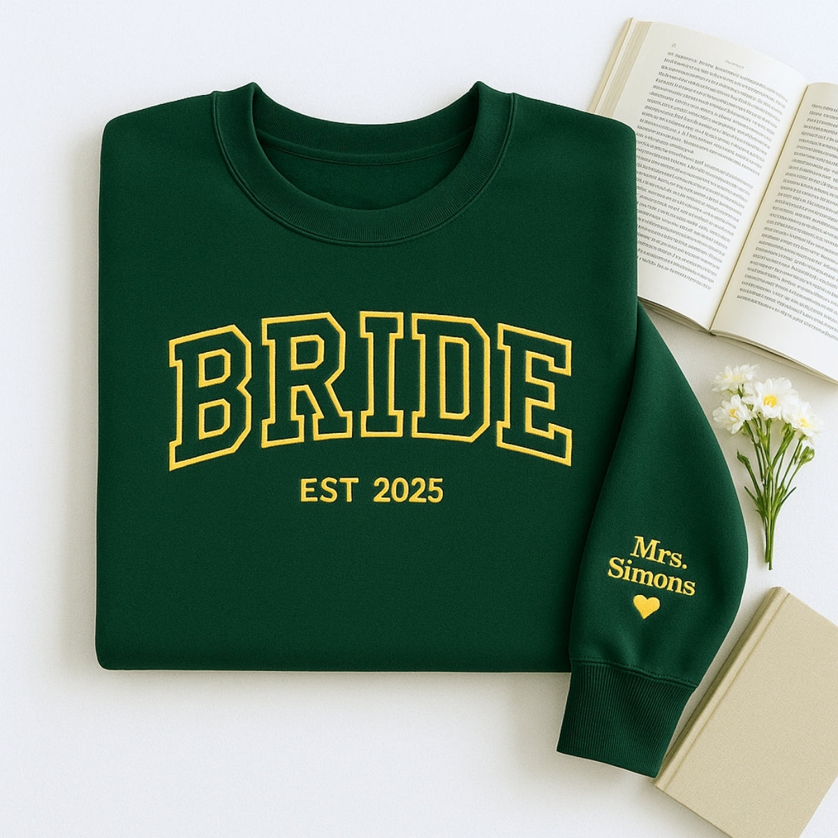 Custom Name Bride Varsity Sweatshirt - Personalised Wedding Embroidered Apparel - Perfect Bridal Gift