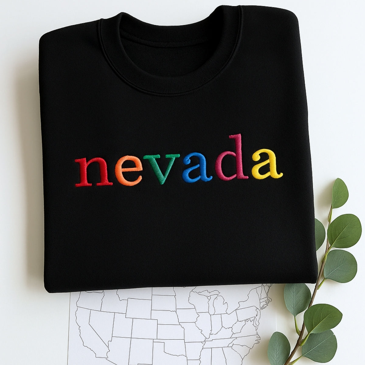 Custom Nevada State Sweatshirt - Rainbow Embroidered Letters - Silver State Pride Gift