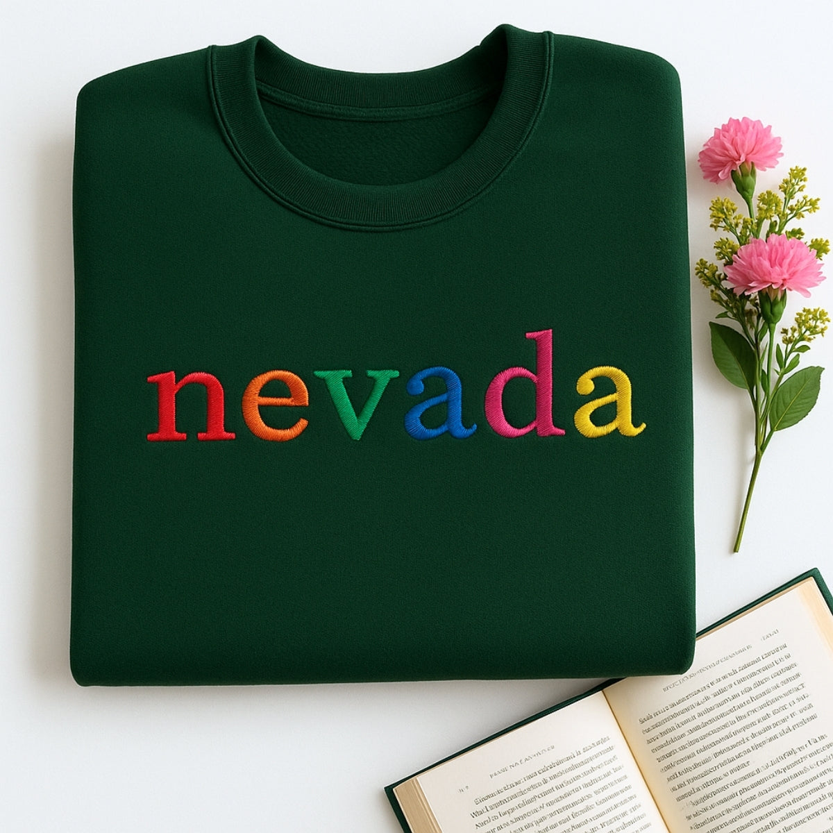 Custom Nevada State Sweatshirt - Rainbow Embroidered Letters - Silver State Pride Gift