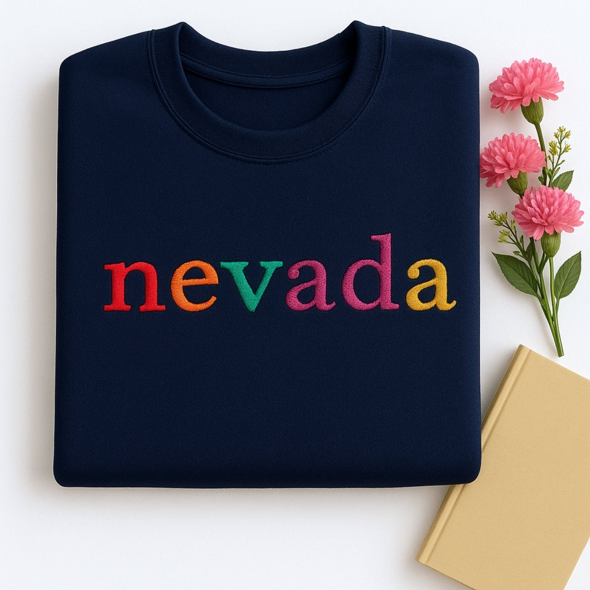 Custom Nevada State Sweatshirt - Rainbow Embroidered Letters - Silver State Pride Gift