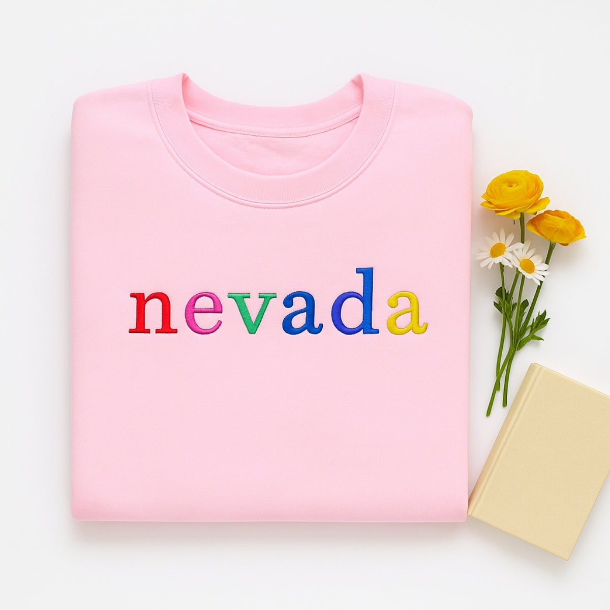 Custom Nevada State Sweatshirt - Rainbow Embroidered Letters - Silver State Pride Gift