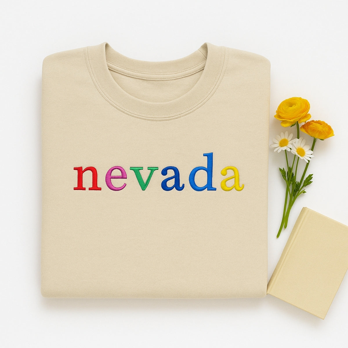 Custom Nevada State Sweatshirt - Rainbow Embroidered Letters - Silver State Pride Gift
