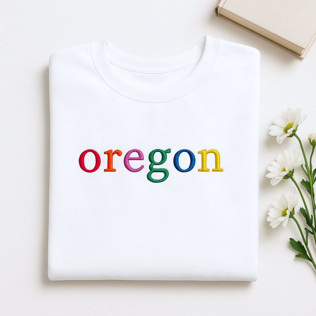 Custom Oregon State Sweatshirt - Rainbow Embroidered Letters - Pacific Northwest Pride Gift