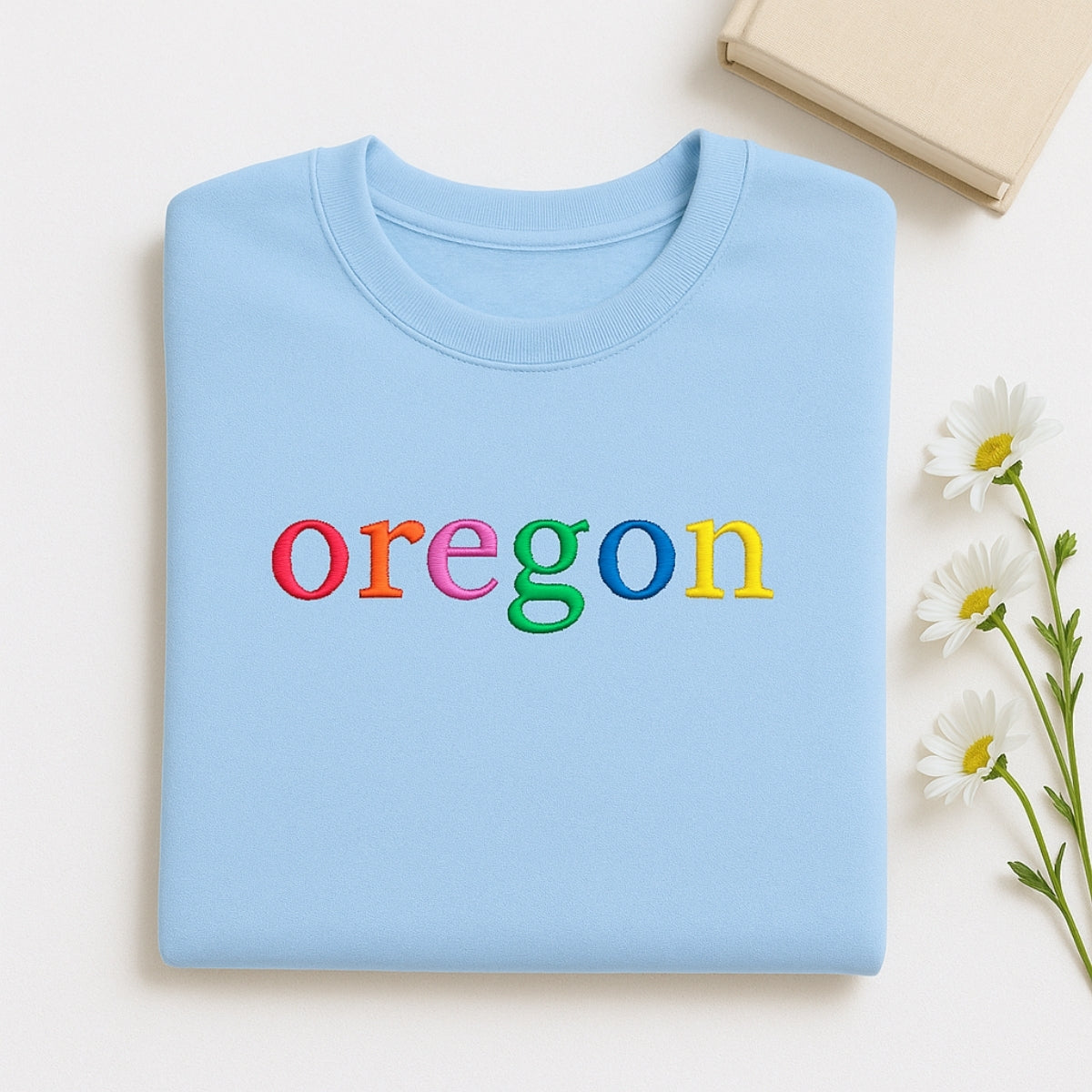 Custom Oregon State Sweatshirt - Rainbow Embroidered Letters - Pacific Northwest Pride Gift