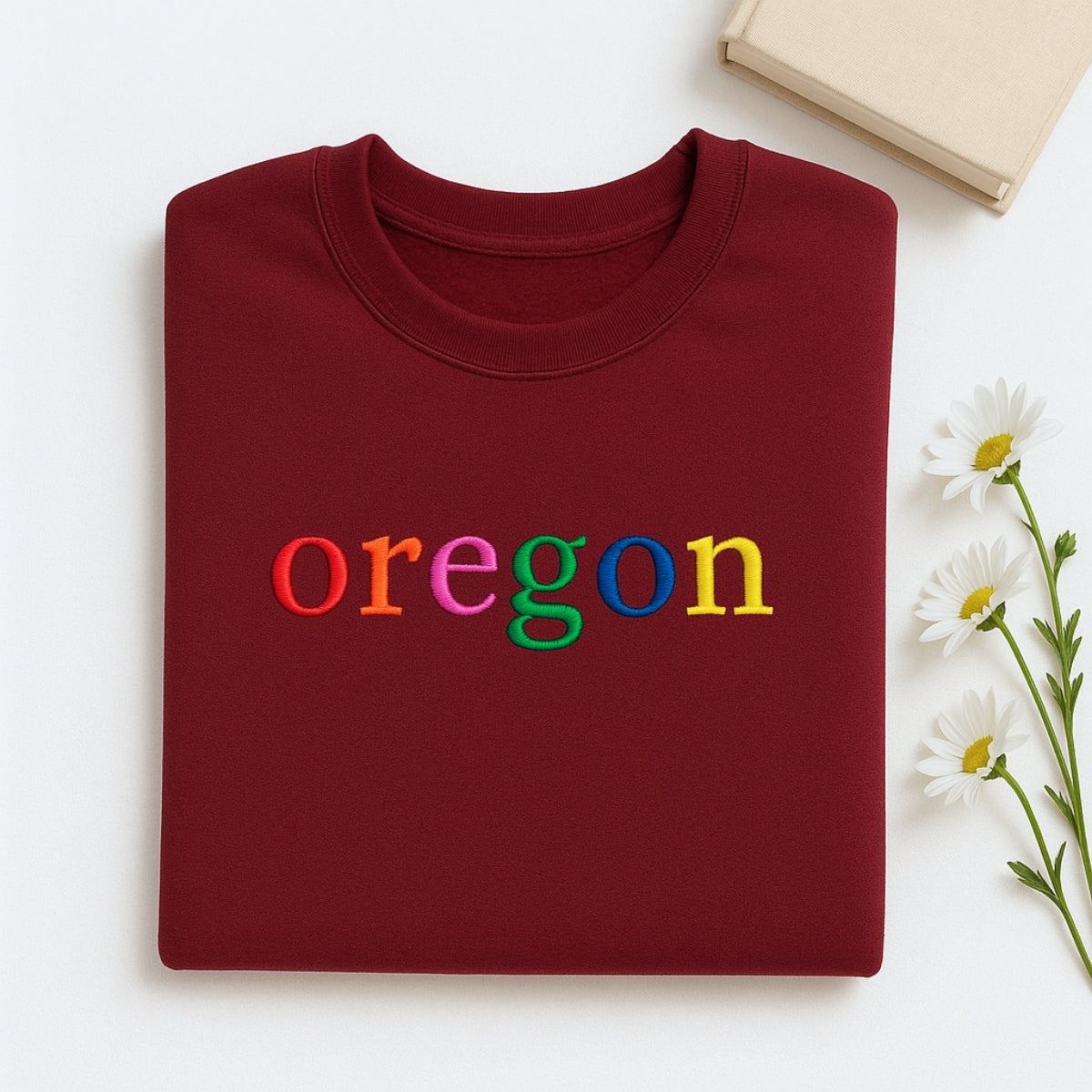 Custom Oregon State Sweatshirt - Rainbow Embroidered Letters - Pacific Northwest Pride Gift