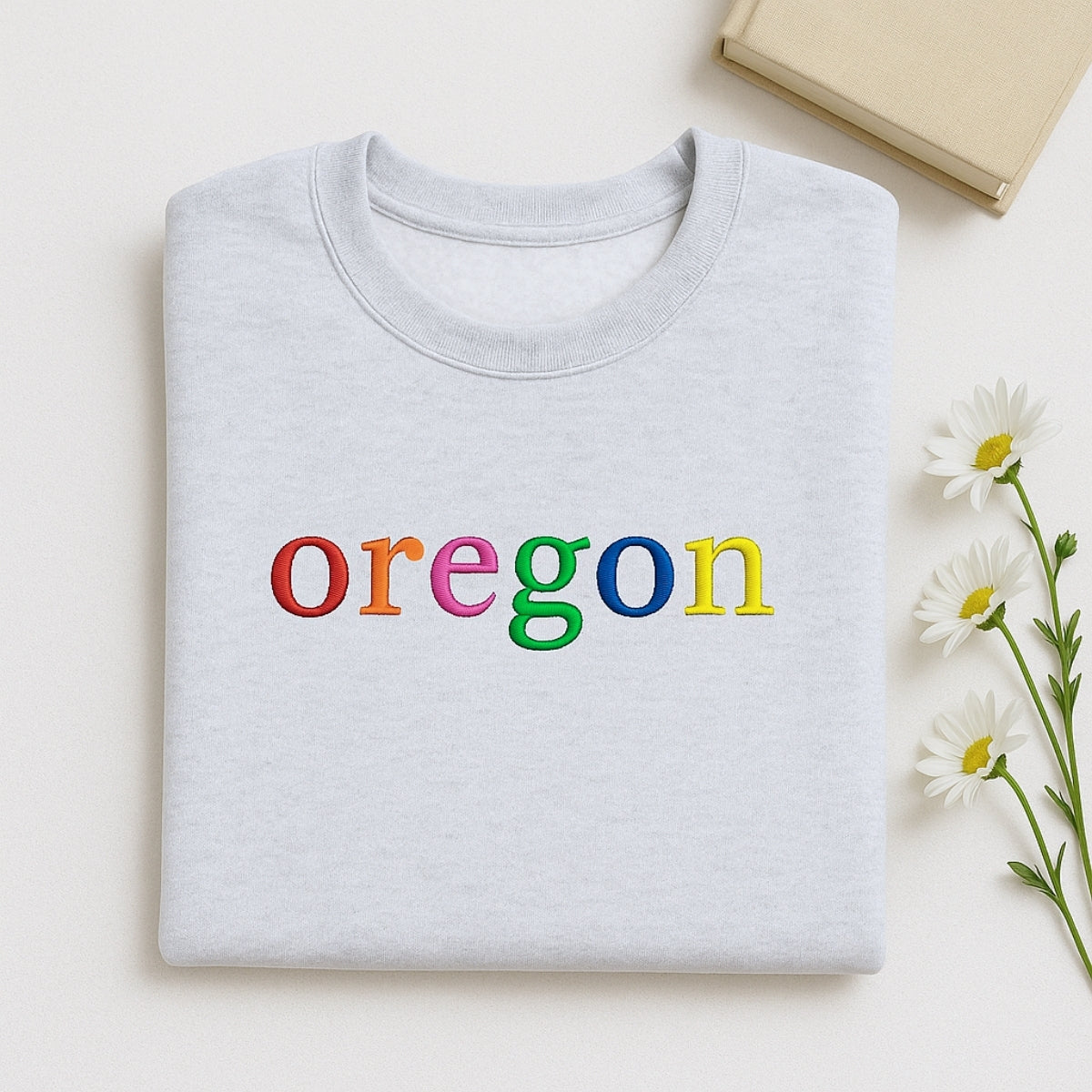 Custom Oregon State Sweatshirt - Rainbow Embroidered Letters - Pacific Northwest Pride Gift