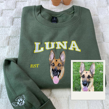 Custom Pet Portrait Hoodies - Personalized Dog Face Embroidered Sweatshirts - Pet Memorial Gift for Dog Moms & Dads