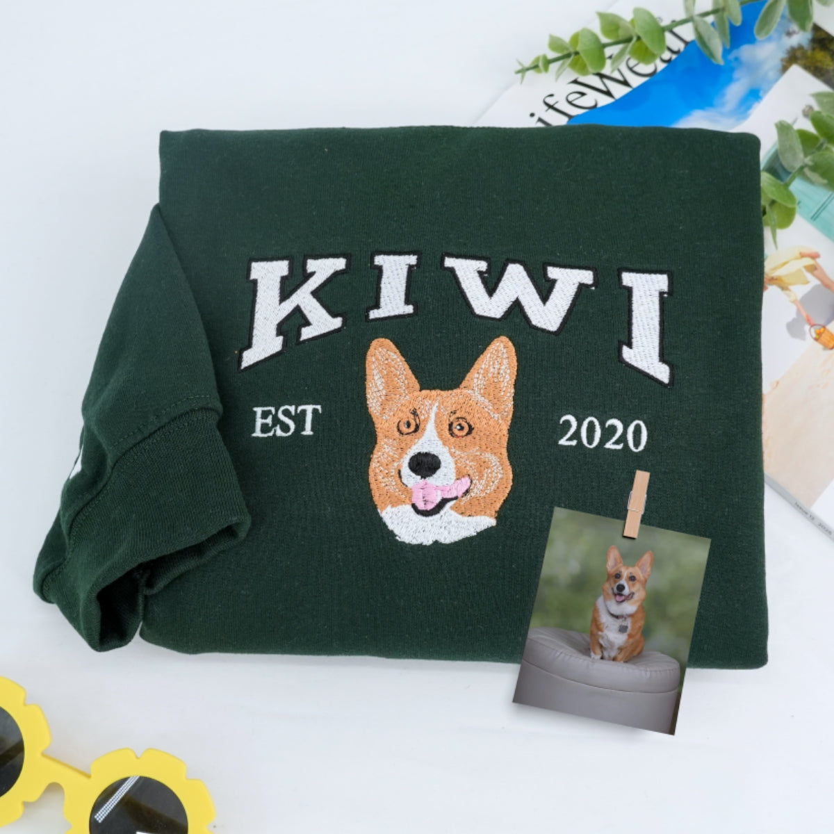 Custom Pet Portrait Hoodies - Varsity Style Dog Cat Face Embroidered Sweatshirts with Names - Premium Pet Lover Gift