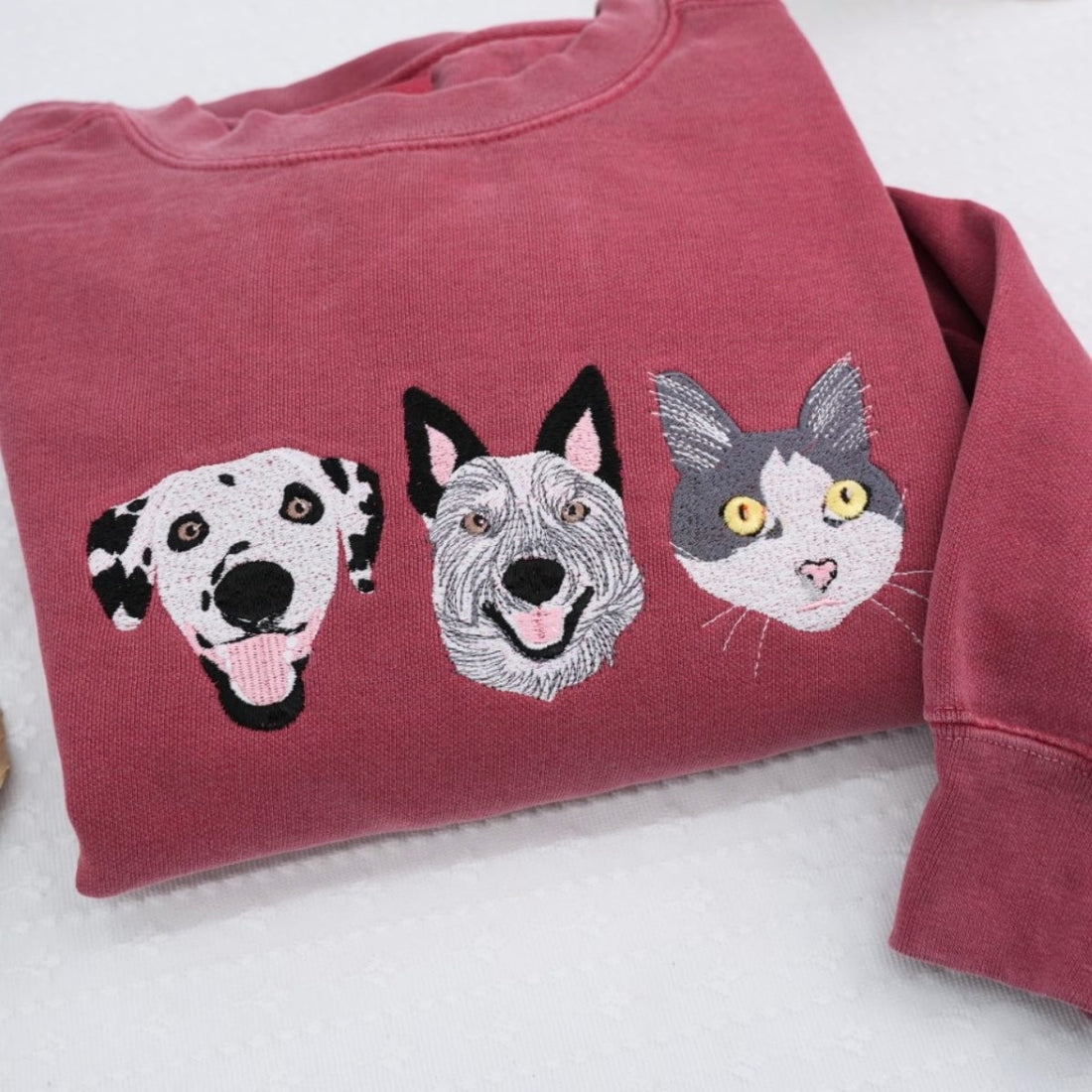 Custom Pet Portrait Sweatshirt - Dog & Cat Mom Embroidered Hoodie - Personalized Pet Parent Gift"