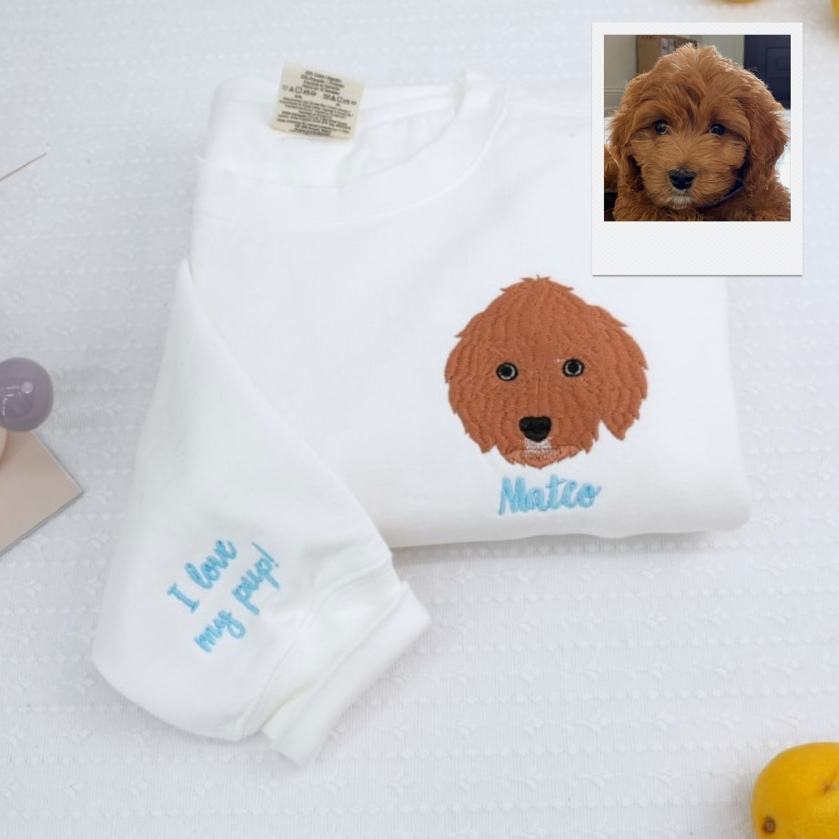 Custom Pet Portrait Sweatshirt with Names - Dog Cat Face Embroidered - Personalized Pet Parent Gift