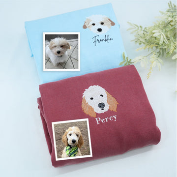 Custom Pet Portrait Sweatshirts - Dog Face Name Embroidered Sweaters - Personalized Dog Lover Gift