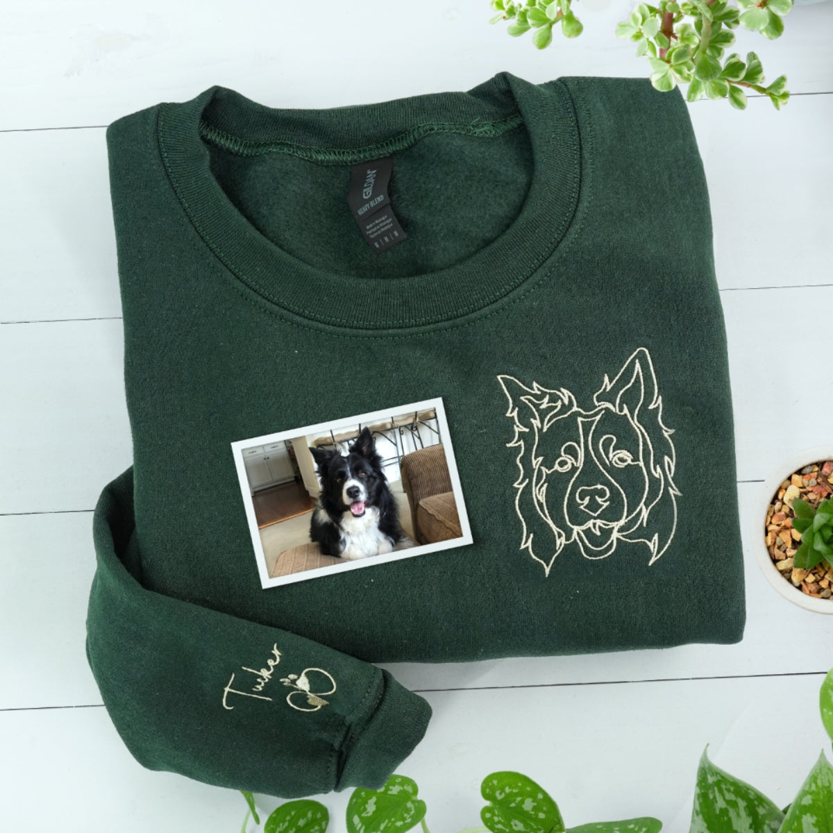 Custom Pet Portrait Sweatshirts - Dog Line Art Embroidered Shirts - Personalized Dog Lover Gift