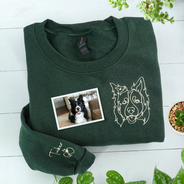 Custom Pet Portrait Sweatshirts - Dog Line Art Embroidered Shirts - Personalized Dog Lover Gift