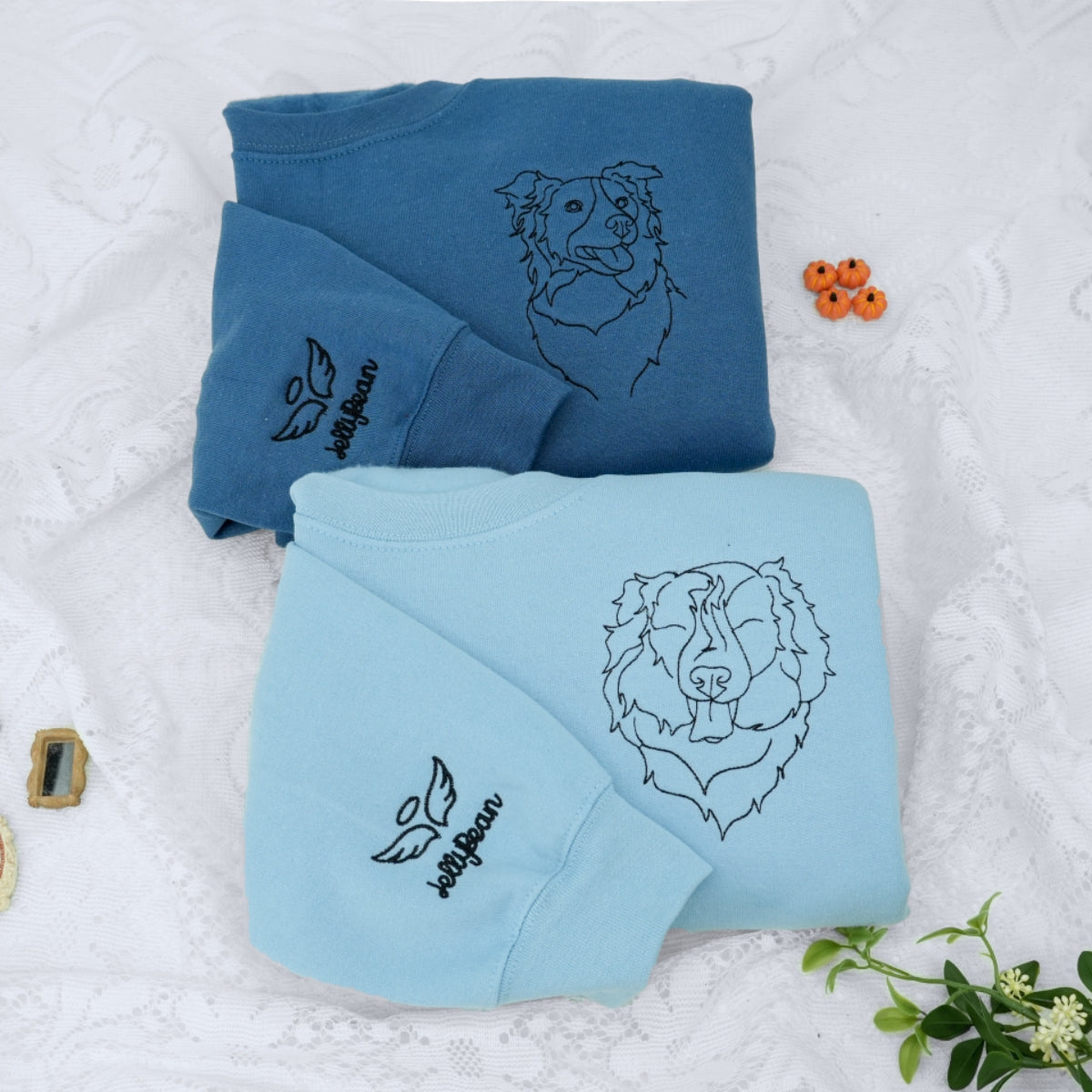 Custom Pet Portrait Sweatshirts - Dog Line Art Embroidered Shirts - Personalized Dog Lover Gift