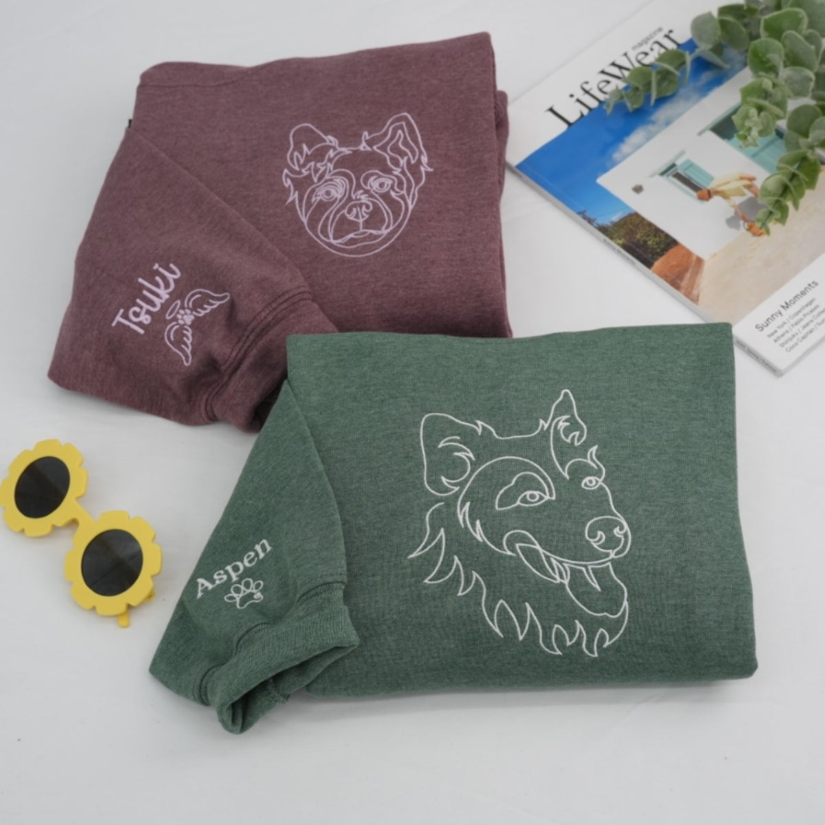 Custom Pet Portrait Sweatshirts - Dog Line Art Embroidered Shirts - Personalized Dog Lover Gift