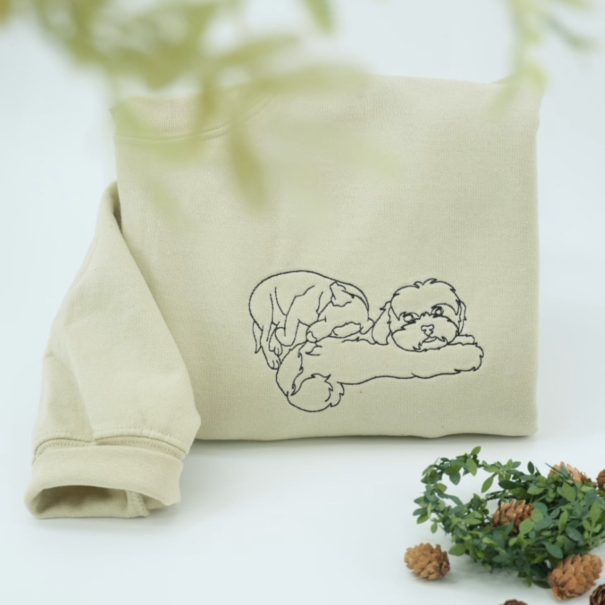 Custom Pet Portrait Sweatshirts - Dog Line Art Embroidered Shirts - Personalized Dog Lover Gift