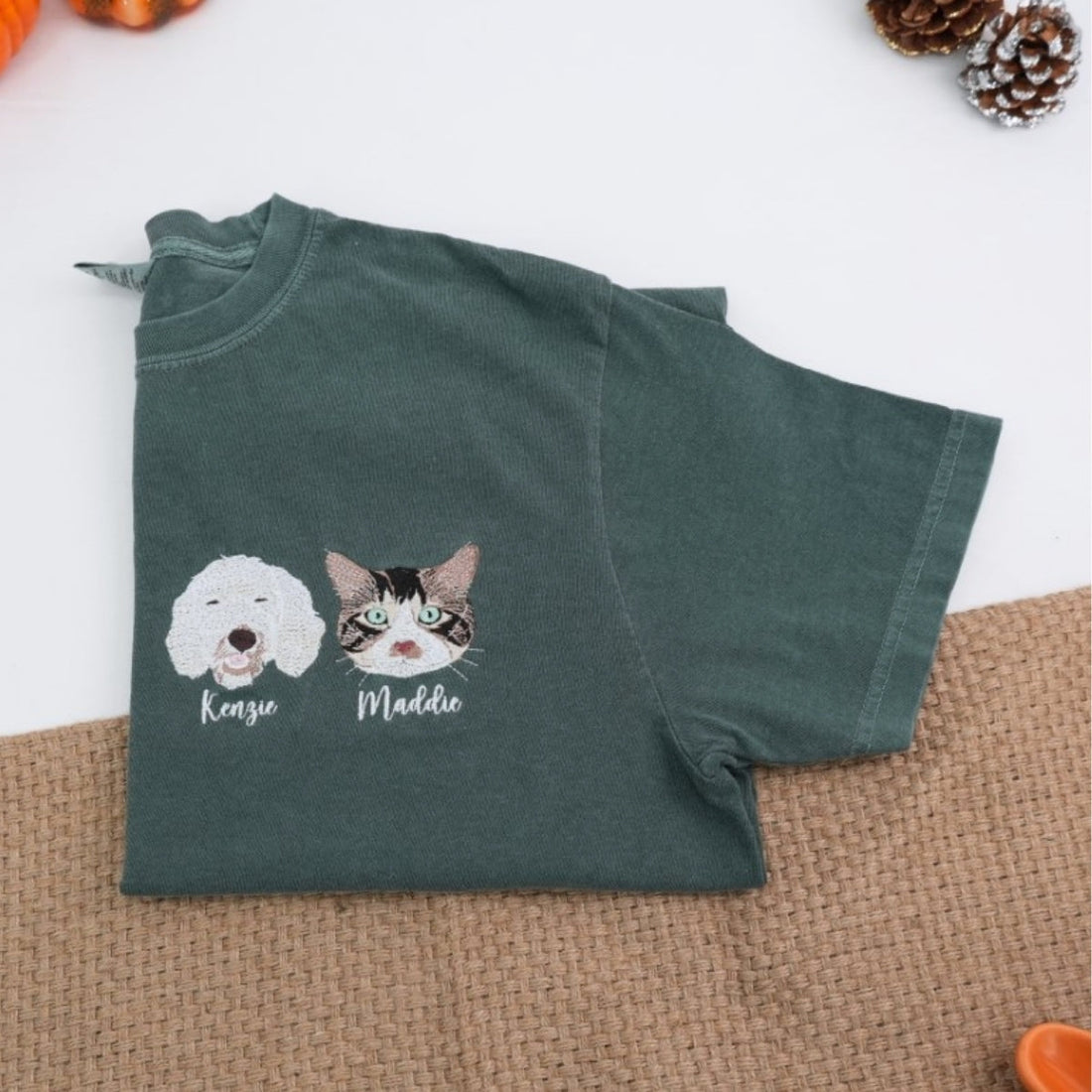 Custom Pet Portrait T-Shirts - Dog & Cat Face Embroidered Shirts - Personalized Pet Parent Gift