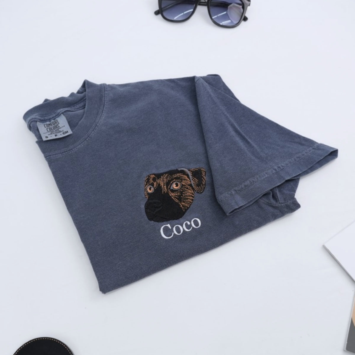 Custom Pug Portrait T-Shirts - Personalized Dog Breed Embroidered Shirts - Pug Lover Gift with Custom Name - Premium Pet Breed Apparel