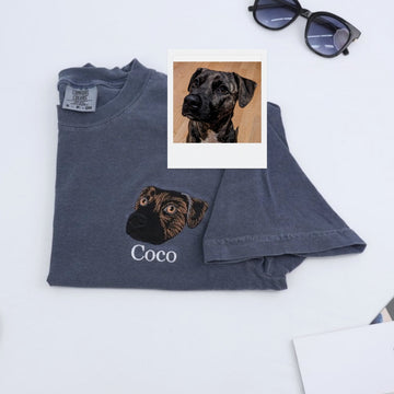 Custom Pug Portrait T-Shirts - Personalized Dog Breed Embroidered Shirts - Pug Lover Gift with Custom Name - Premium Pet Breed Apparel