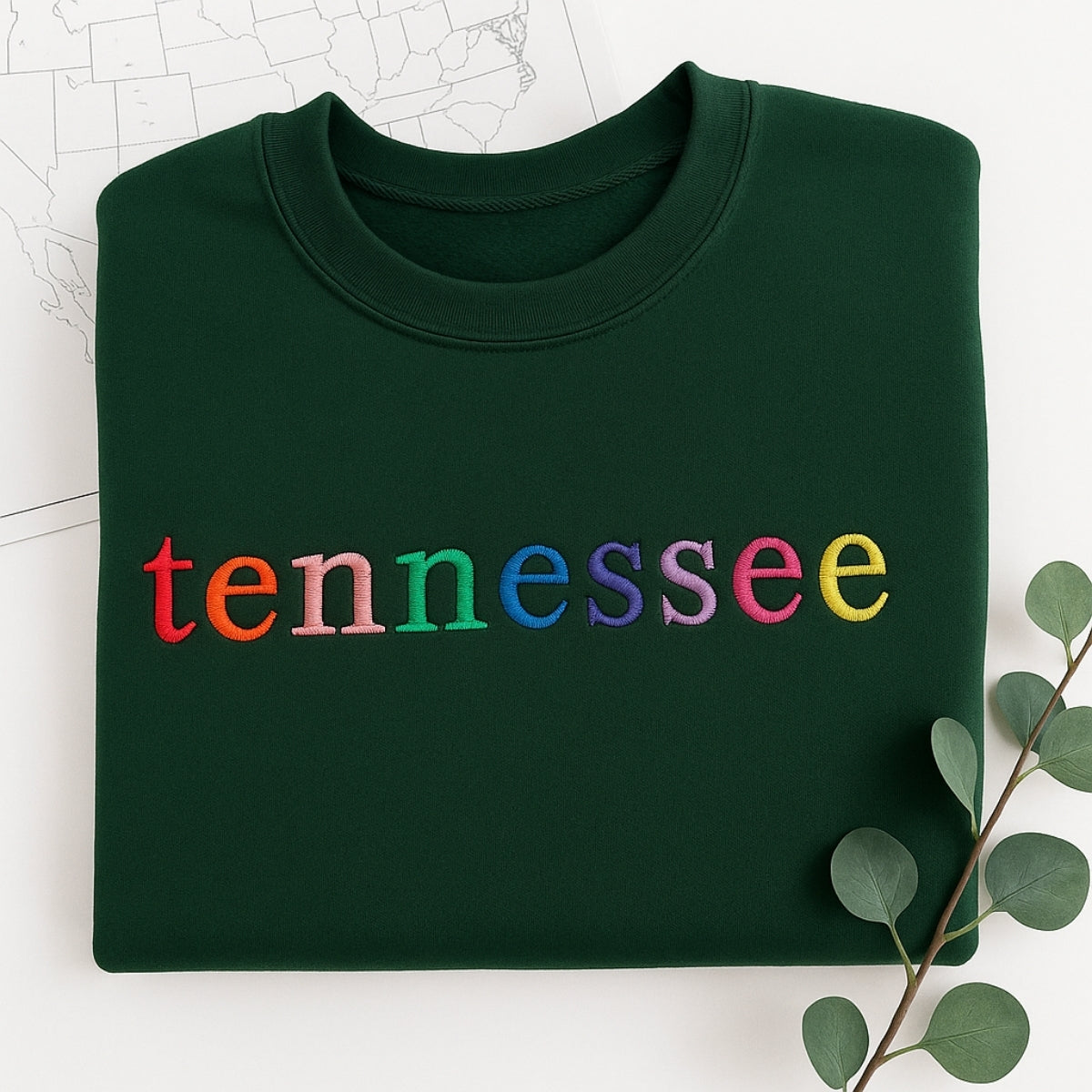 Custom Tennessee State Sweatshirt - Rainbow Embroidered Letters - Volunteer State Pride Gift
