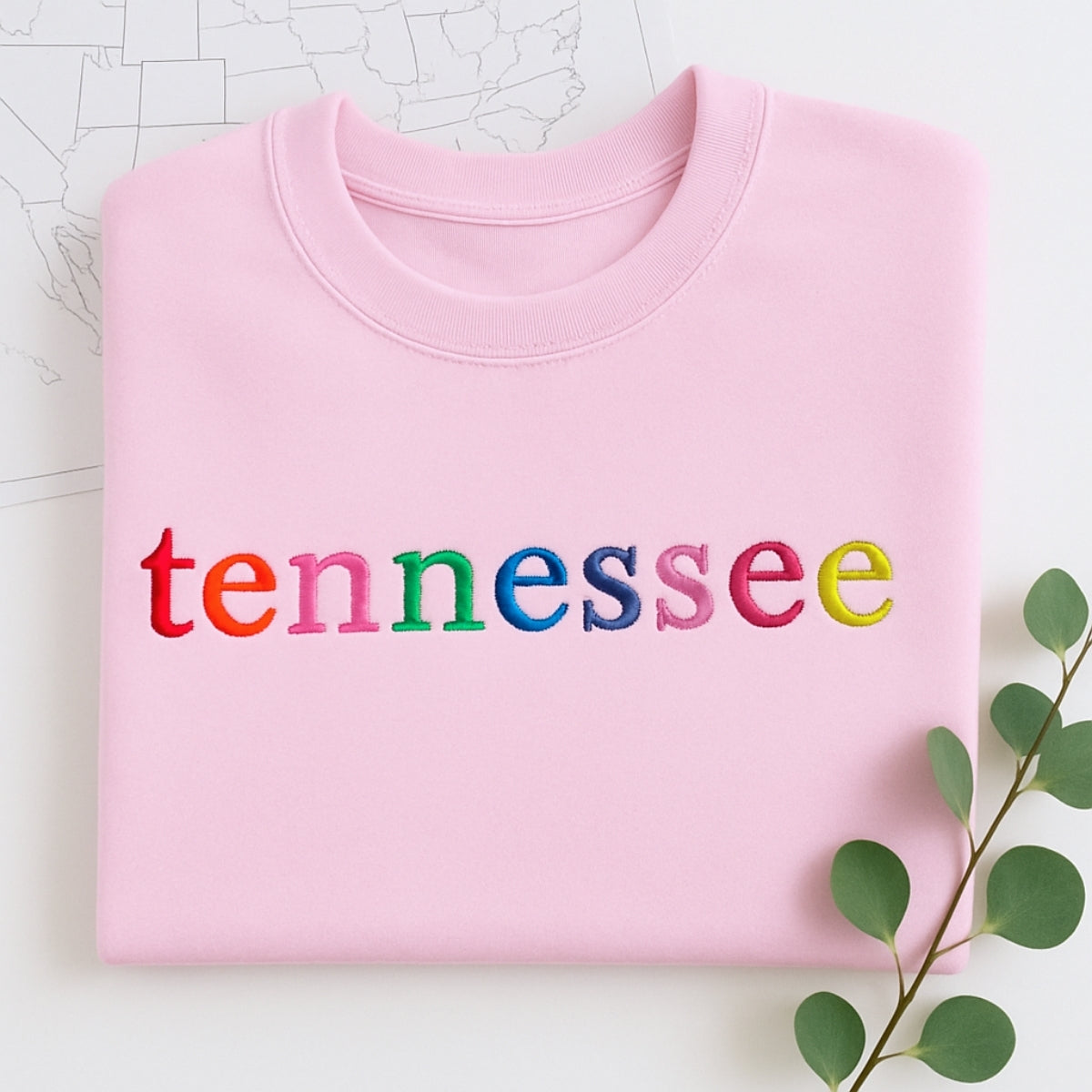 Custom Tennessee State Sweatshirt - Rainbow Embroidered Letters - Volunteer State Pride Gift