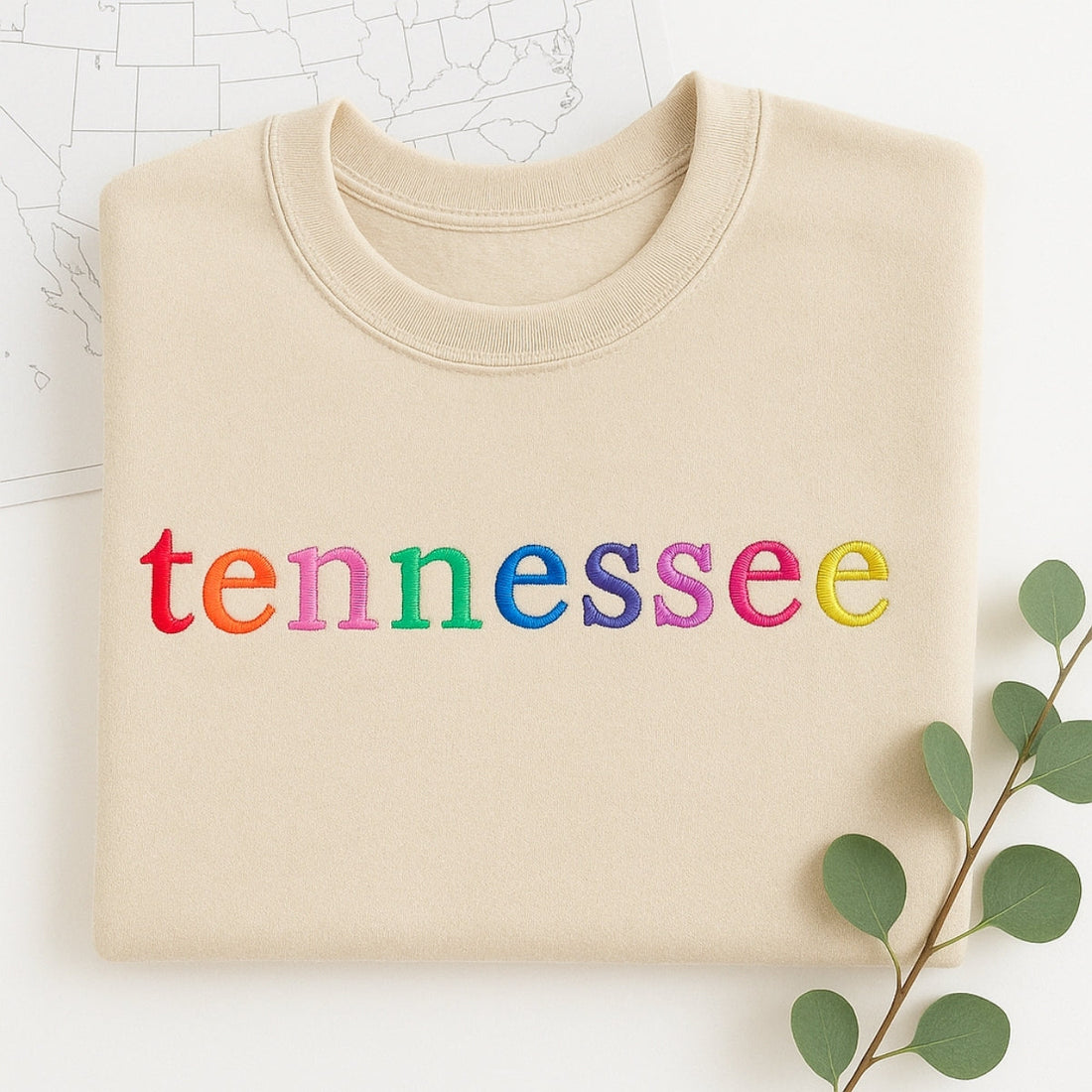 Custom Tennessee State Sweatshirt - Rainbow Embroidered Letters - Volunteer State Pride Gift