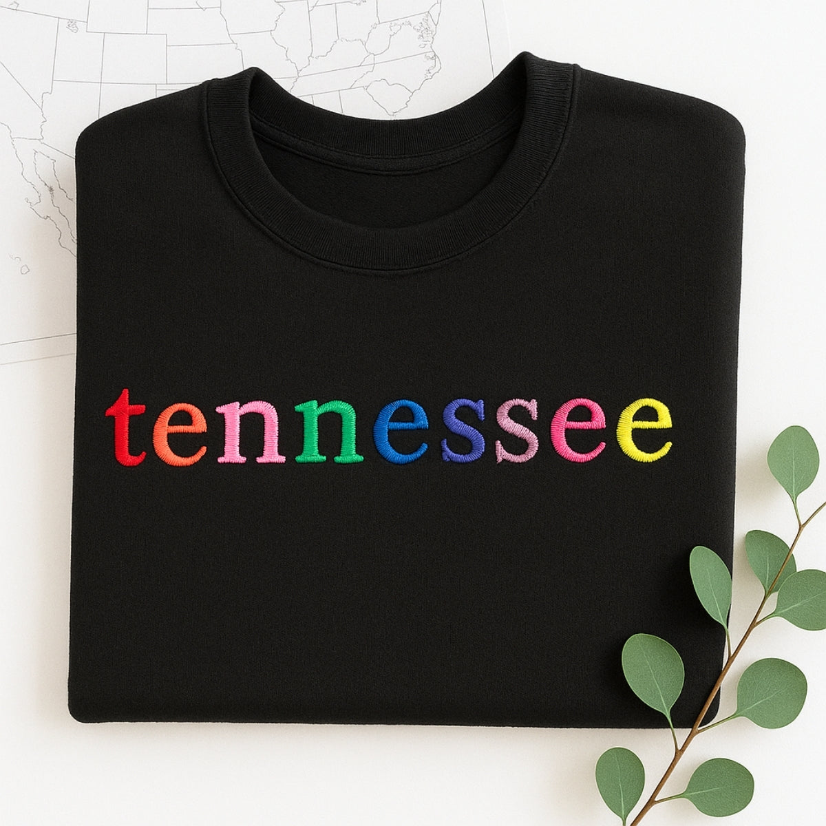 Custom Tennessee State Sweatshirt - Rainbow Embroidered Letters - Volunteer State Pride Gift