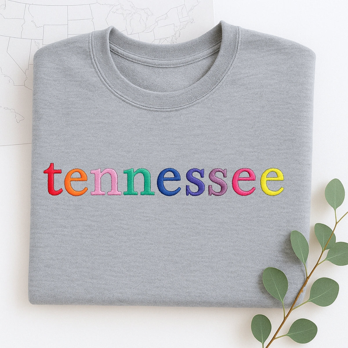 Custom Tennessee State Sweatshirt - Rainbow Embroidered Letters - Volunteer State Pride Gift