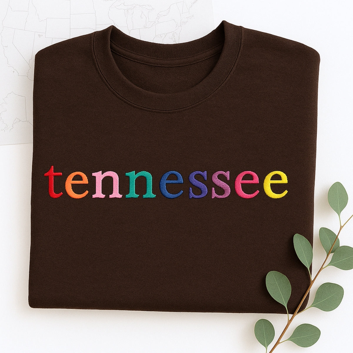Custom Tennessee State Sweatshirt - Rainbow Embroidered Letters - Volunteer State Pride Gift