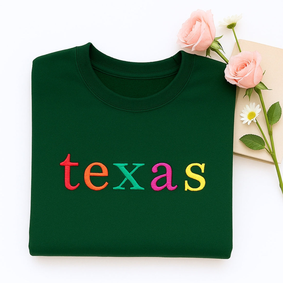 Custom Texas State Sweatshirt - Colorful Embroidered Lettering - Lone Star Pride Gift