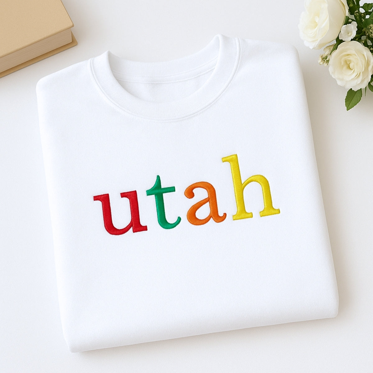 Custom Utah State Sweatshirt - Rainbow Embroidered Letters - Beehive State Pride Gift