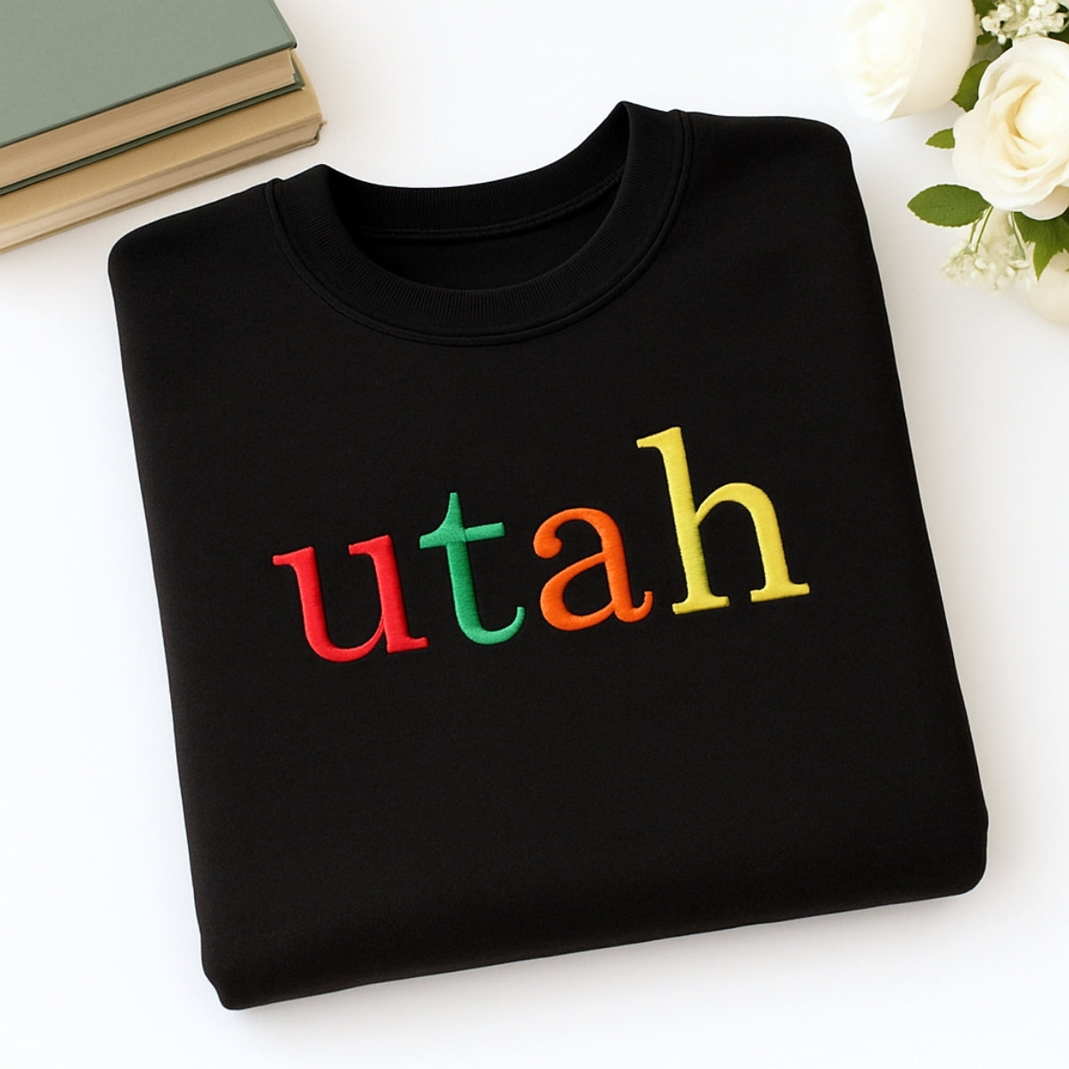 Custom Utah State Sweatshirt - Rainbow Embroidered Letters - Beehive State Pride Gift