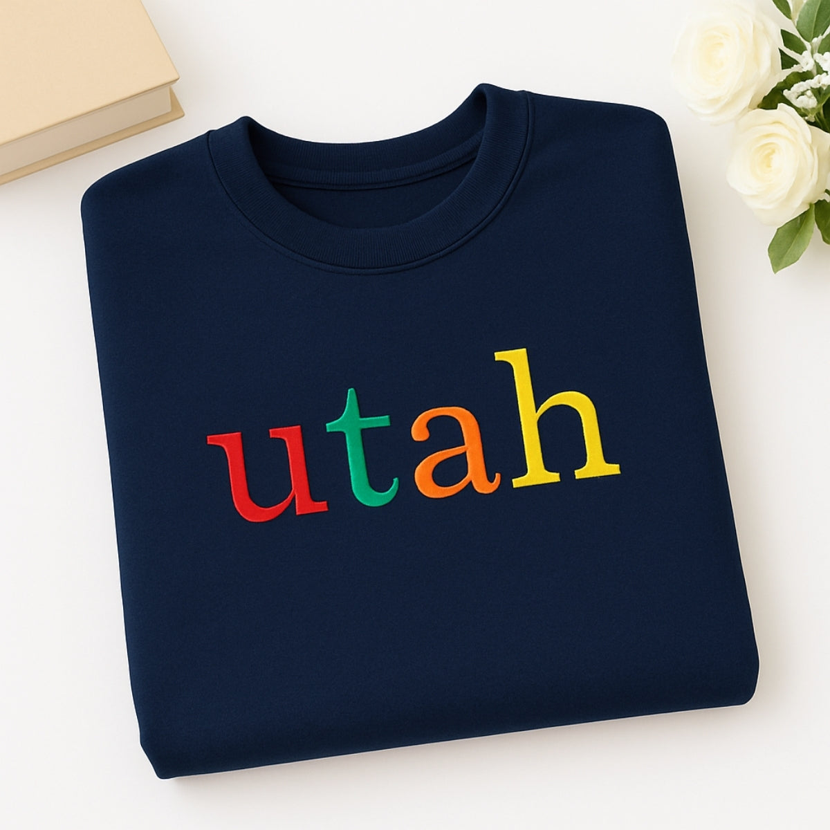 Custom Utah State Sweatshirt - Rainbow Embroidered Letters - Beehive State Pride Gift