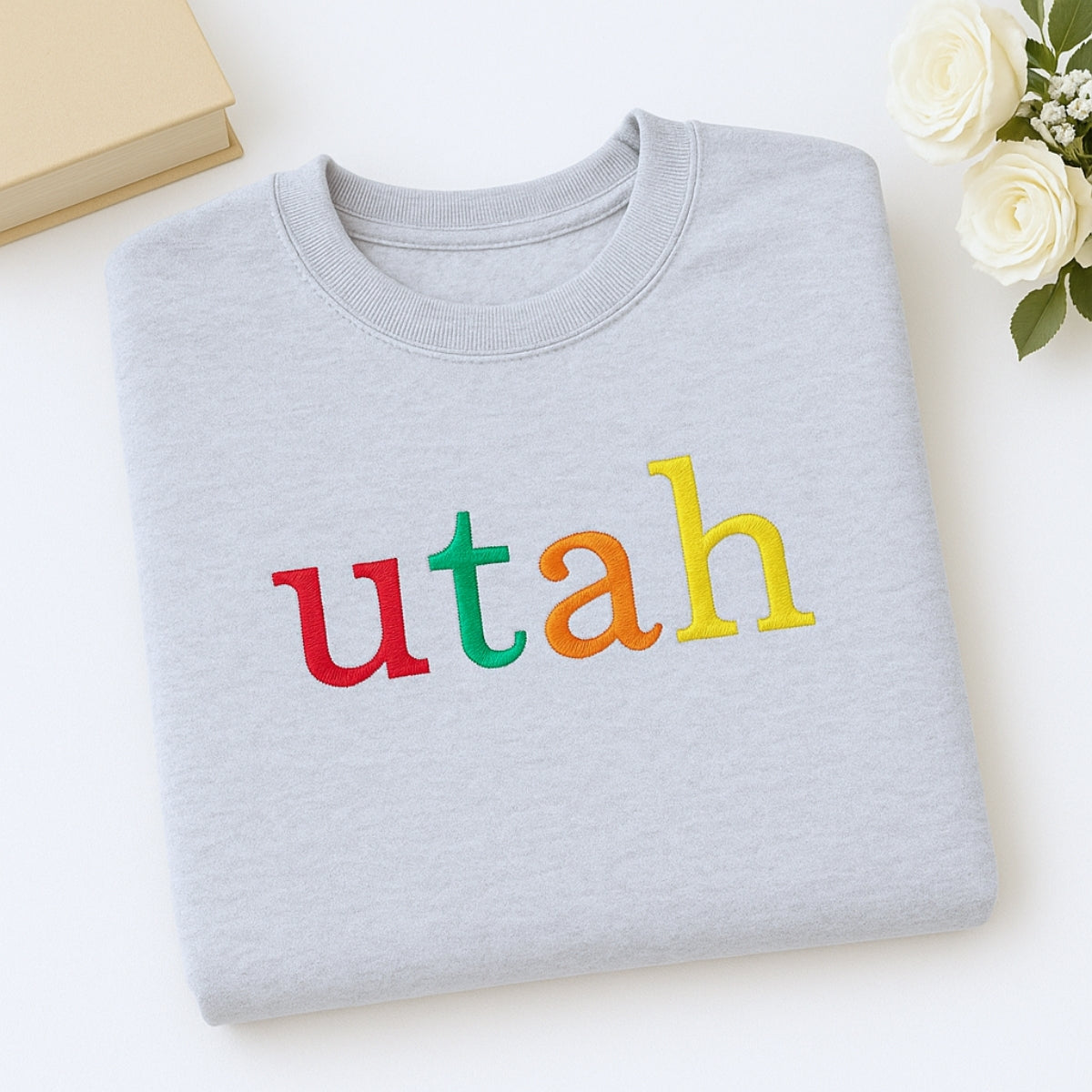 Custom Utah State Sweatshirt - Rainbow Embroidered Letters - Beehive State Pride Gift