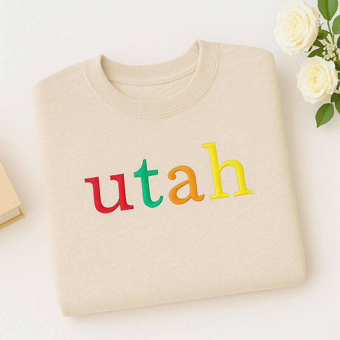Custom Utah State Sweatshirt - Rainbow Embroidered Letters - Beehive State Pride Gift