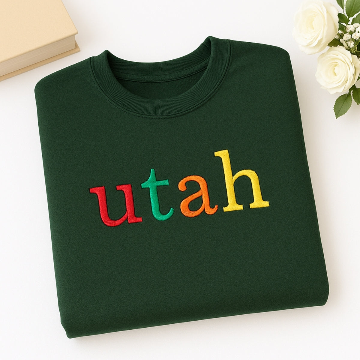 Custom Utah State Sweatshirt - Rainbow Embroidered Letters - Beehive State Pride Gift