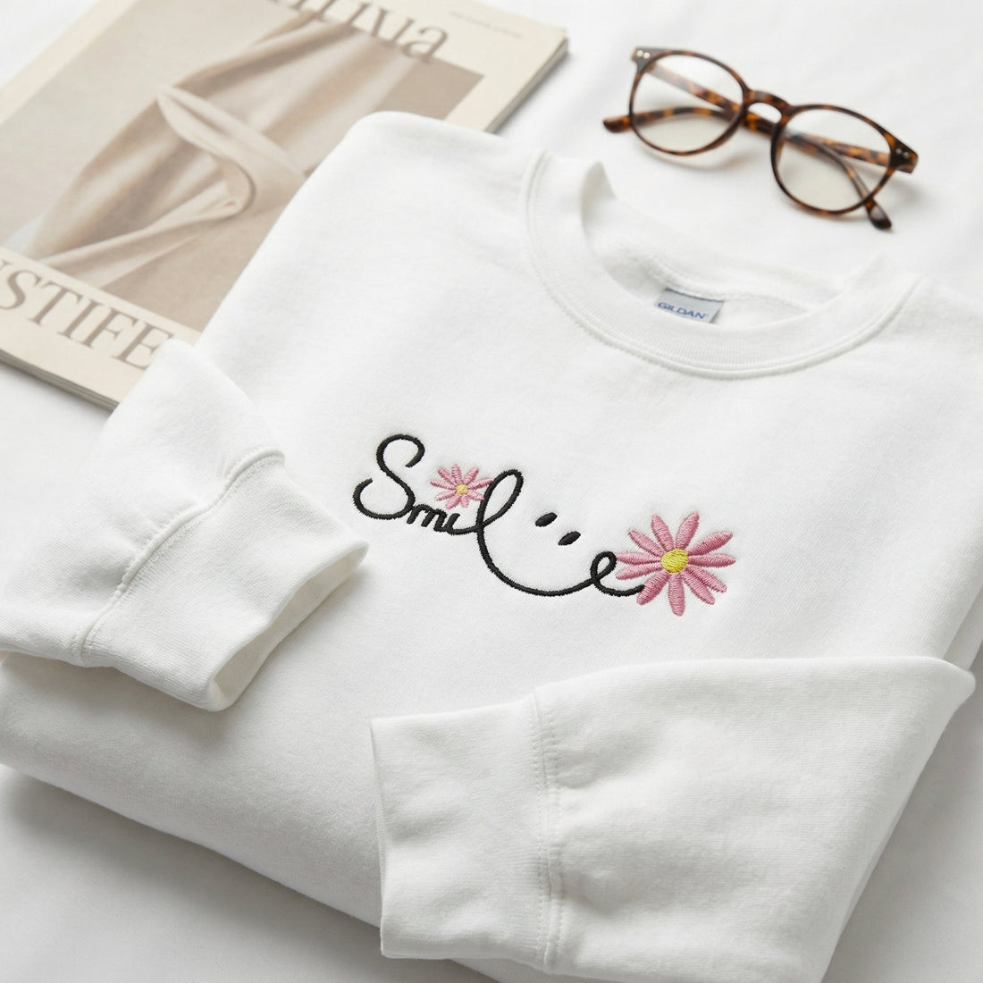 Cute Embroidered Smile Hoodie - Personalized Happy Face Sweatshirt - Unisex Casual