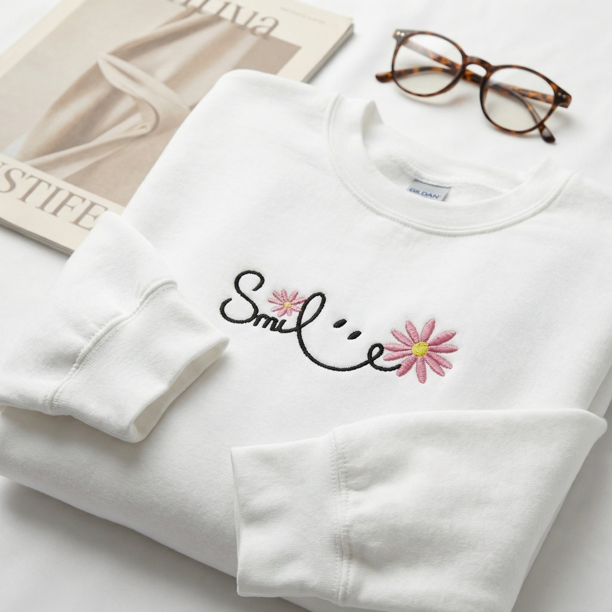 Cute Embroidered Smile Hoodie - Personalized Happy Face Sweatshirt - Unisex Casual