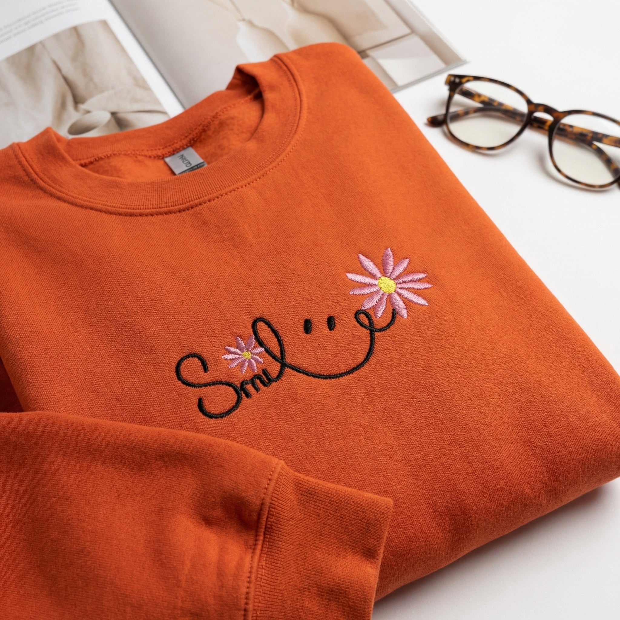 Cute Embroidered Smile Hoodie - Personalized Happy Face Sweatshirt - Unisex Casual
