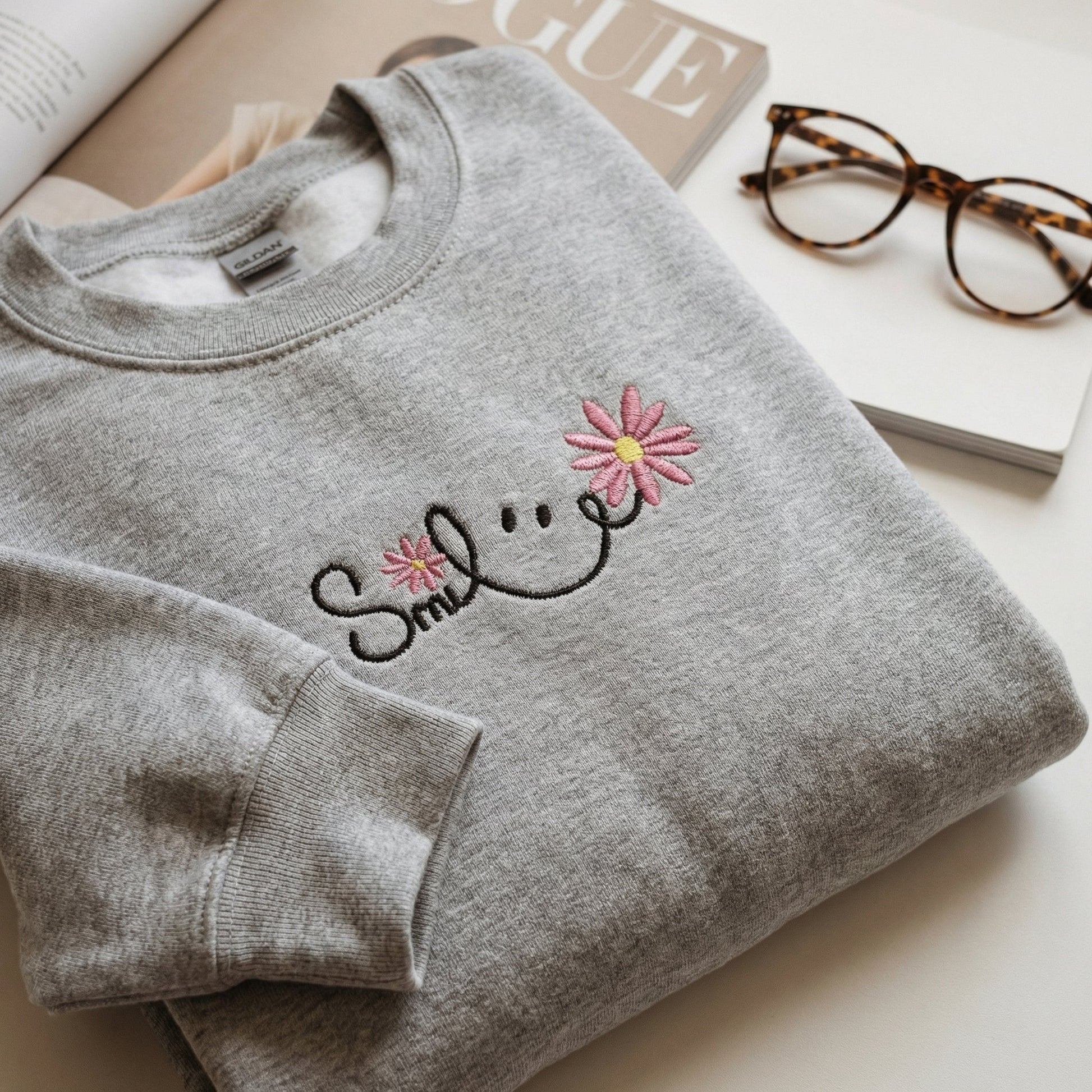 Cute Embroidered Smile Hoodie - Personalized Happy Face Sweatshirt - Unisex Casual
