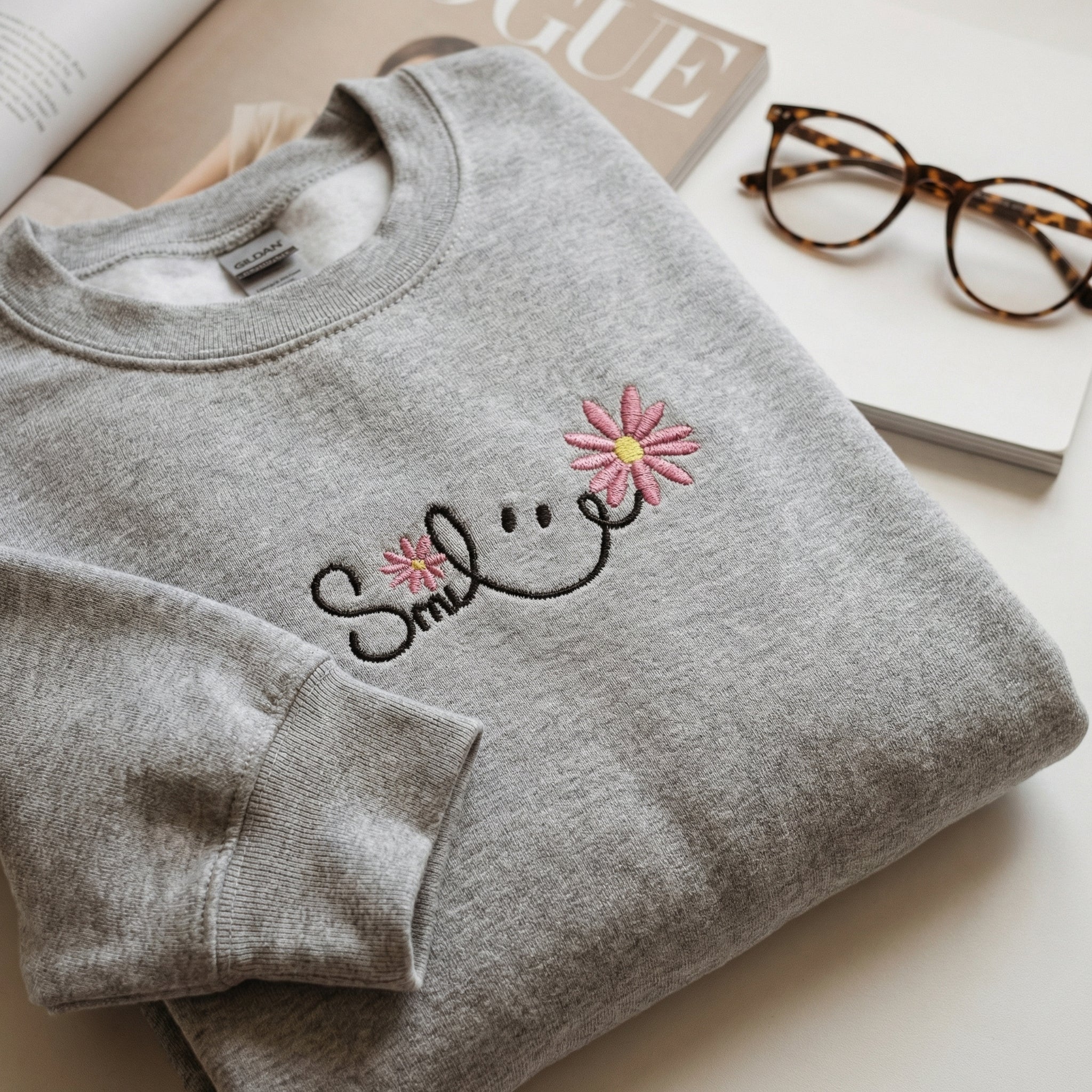 Cute Embroidered Smile Hoodie - Personalized Happy Face Sweatshirt - Unisex Casual