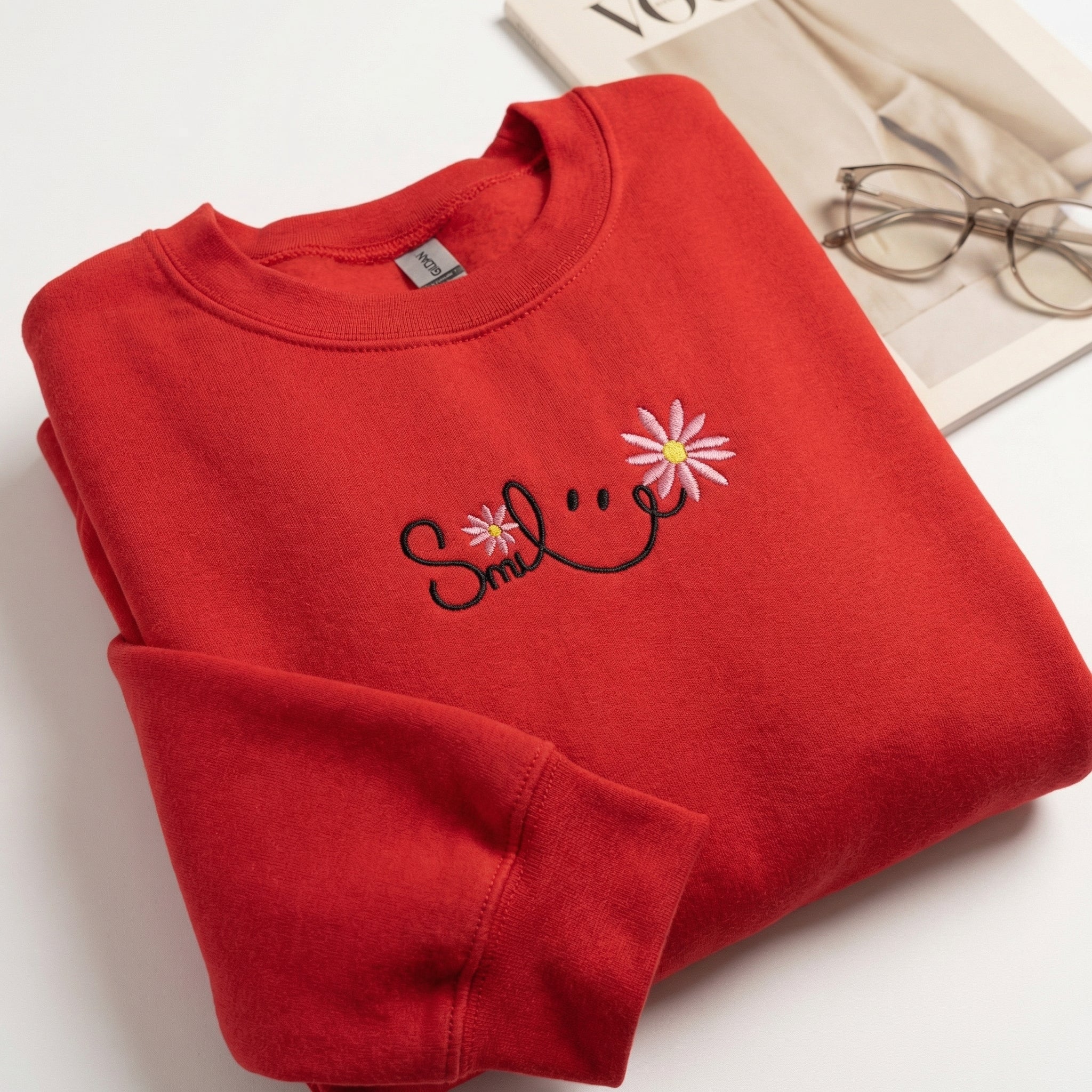 Cute Embroidered Smile Hoodie - Personalized Happy Face Sweatshirt - Unisex Casual