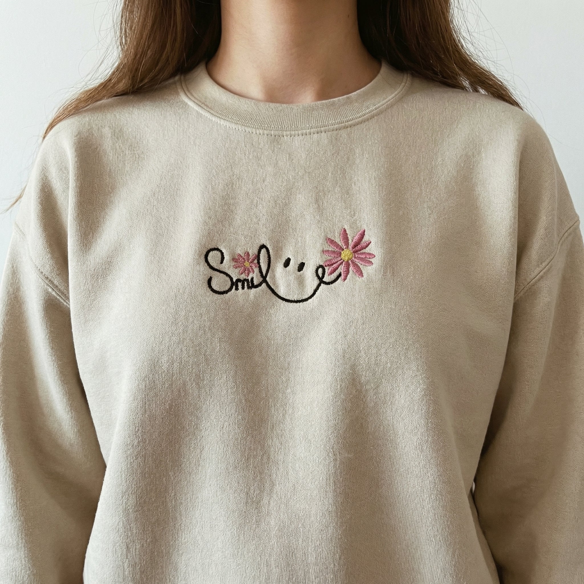 Cute Embroidered Smile Hoodie - Personalized Happy Face Sweatshirt - Unisex Casual