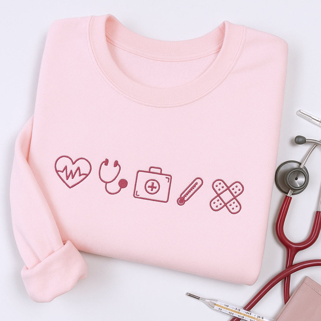 Medical Symbols Custom Embroidered Hoodie - Healthcare Worker Sweatshirt - Personalized Nurse Gift