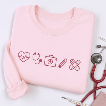 Medical Symbols Custom Embroidered Hoodie - Healthcare Worker Sweatshirt - Personalized Nurse Gift