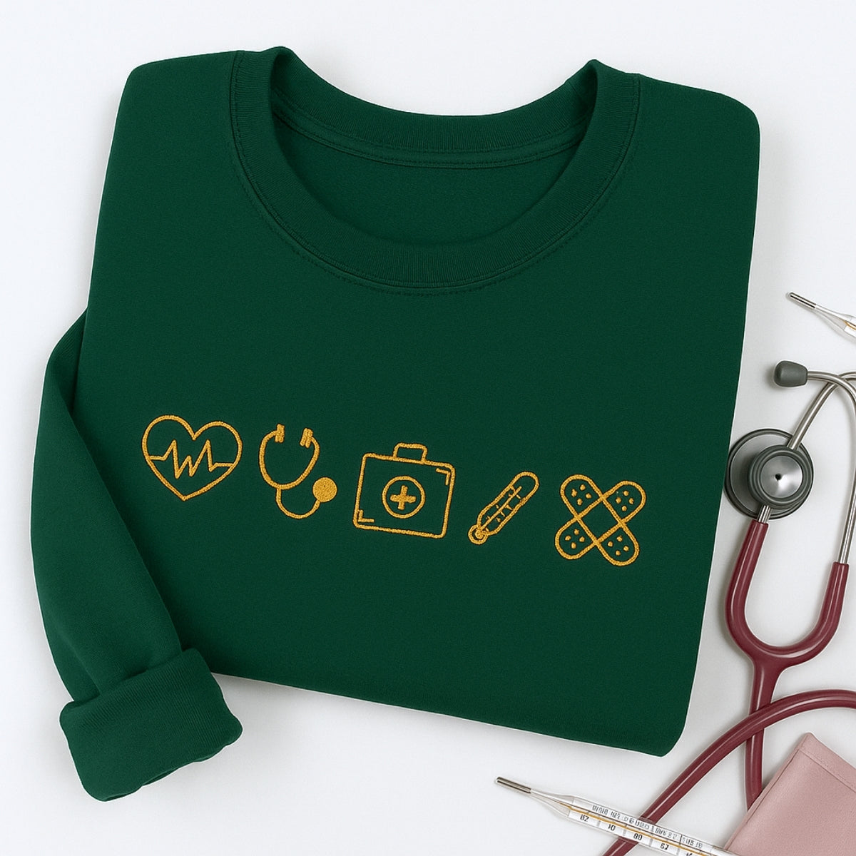 Medical Symbols Custom Embroidered Hoodie - Healthcare Worker Sweatshirt - Personalized Nurse Gift