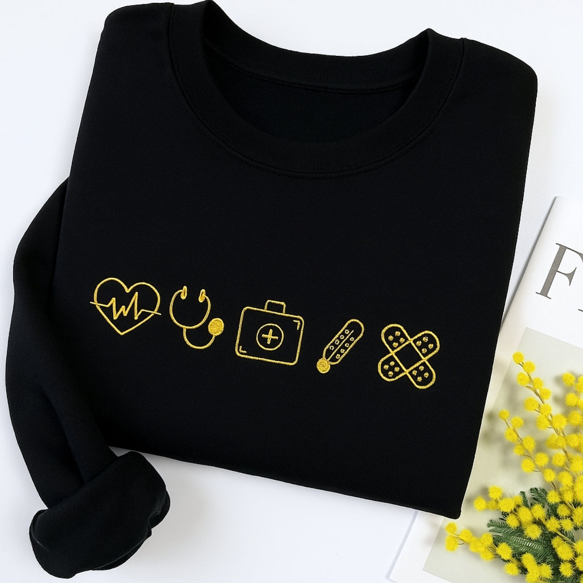 Medical Symbols Custom Embroidered Hoodie - Healthcare Worker Sweatshirt - Personalized Nurse Gift