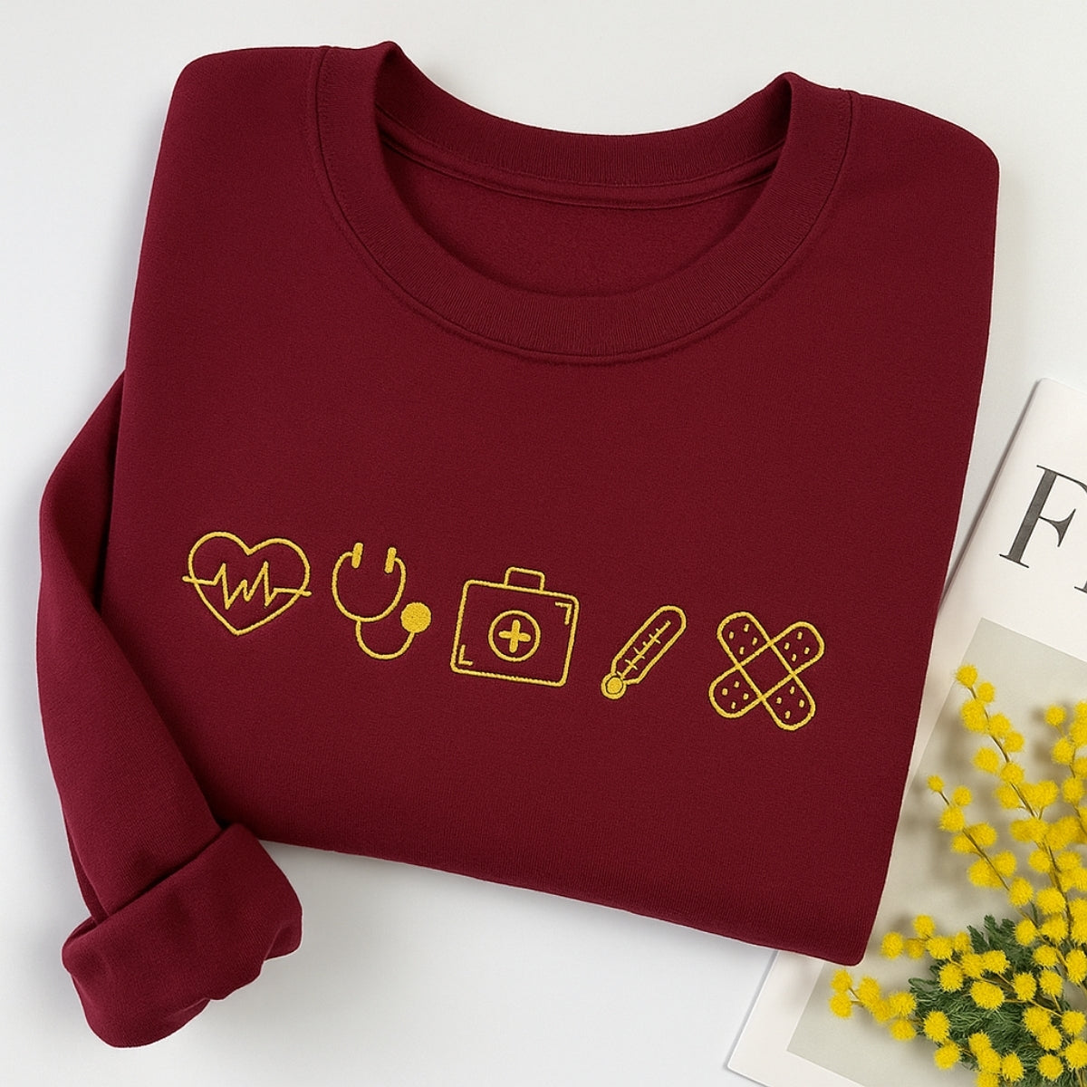 Medical Symbols Custom Embroidered Hoodie - Healthcare Worker Sweatshirt - Personalized Nurse Gift